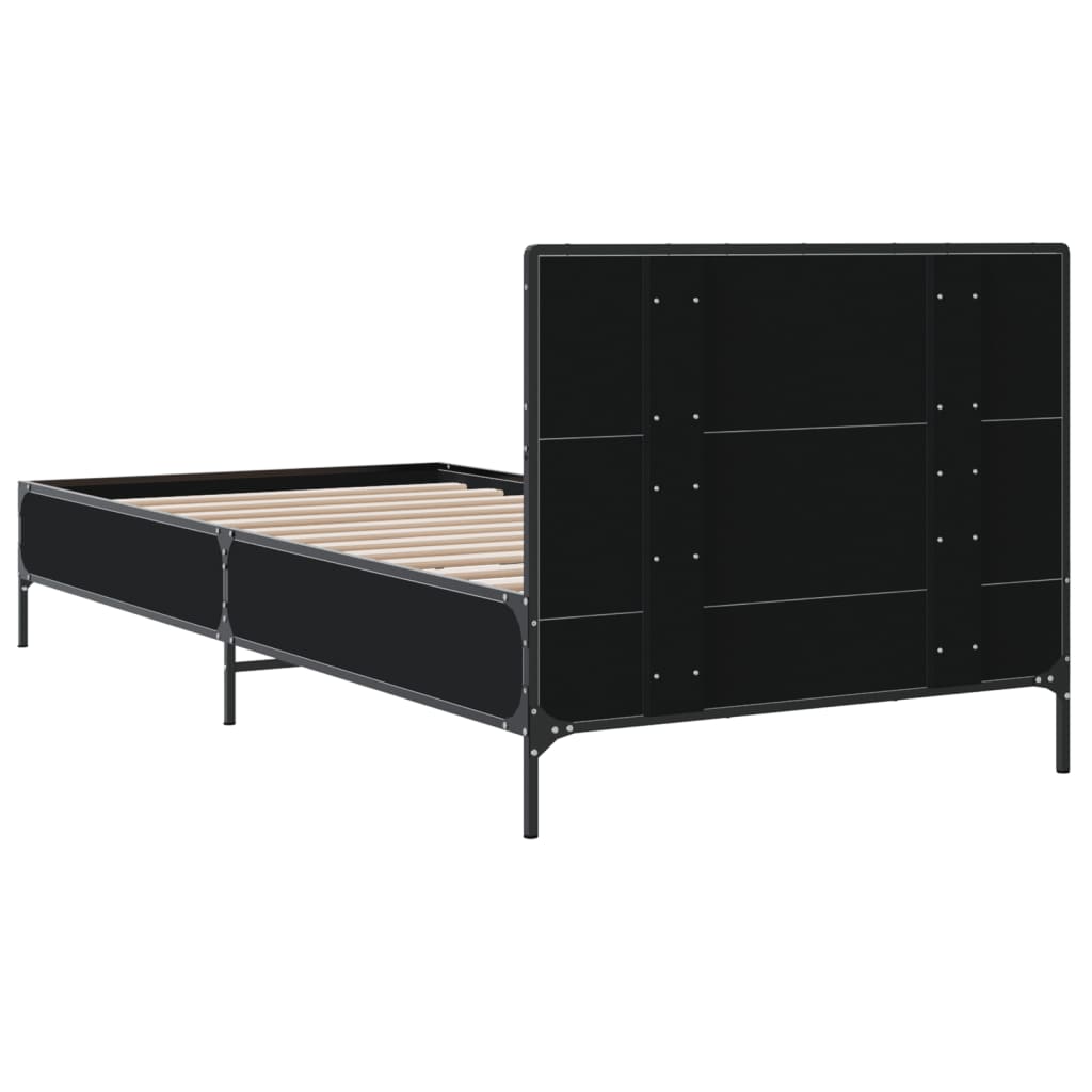 Bedframe bewerkt hout en metaal zwart 75x190 cm is nu te koop bij PeponiXL, paradijselijk wonen!
