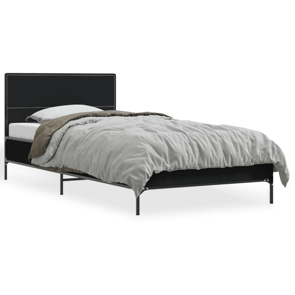 Bedframe bewerkt hout en metaal zwart 75x190 cm is nu te koop bij PeponiXL, paradijselijk wonen!