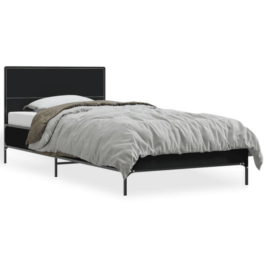Bedframe bewerkt hout en metaal zwart 75x190 cm is nu te koop bij PeponiXL, paradijselijk wonen!