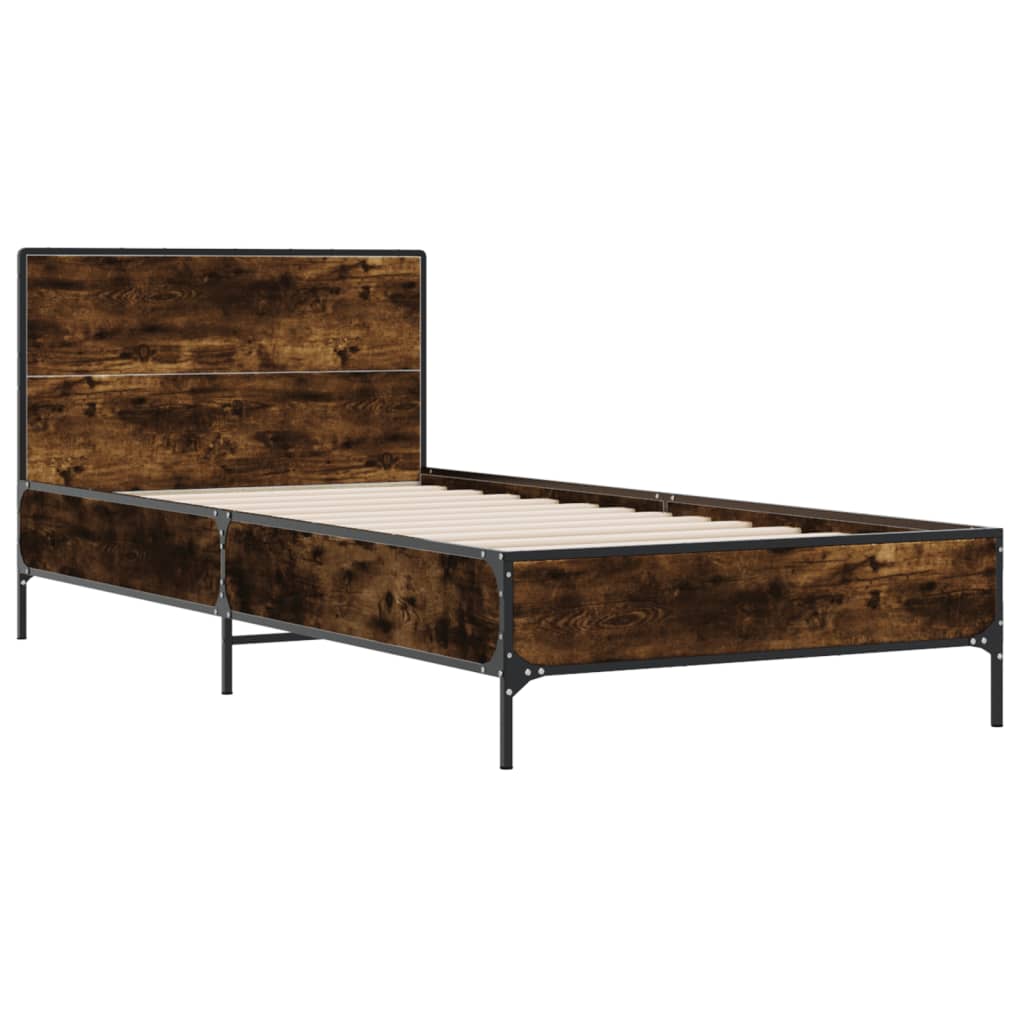 Bedframe bewerkt hout en metaal gerookt eikenkleurig 75x190 cm is nu te koop bij PeponiXL, paradijselijk wonen!