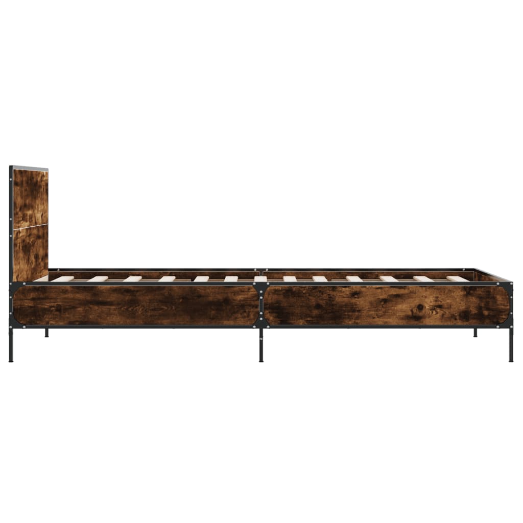 Bedframe bewerkt hout en metaal gerookt eikenkleurig 75x190 cm is nu te koop bij PeponiXL, paradijselijk wonen!