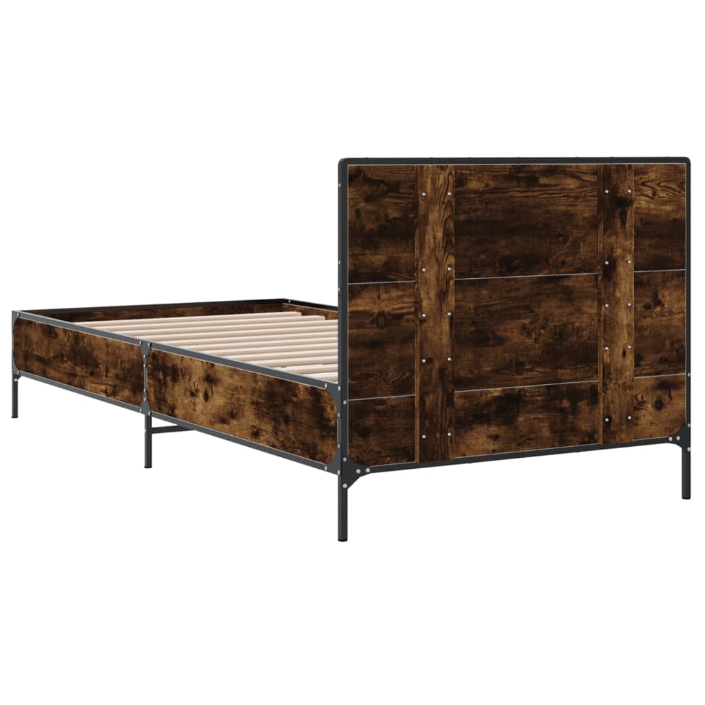 Bedframe bewerkt hout en metaal gerookt eikenkleurig 75x190 cm is nu te koop bij PeponiXL, paradijselijk wonen!