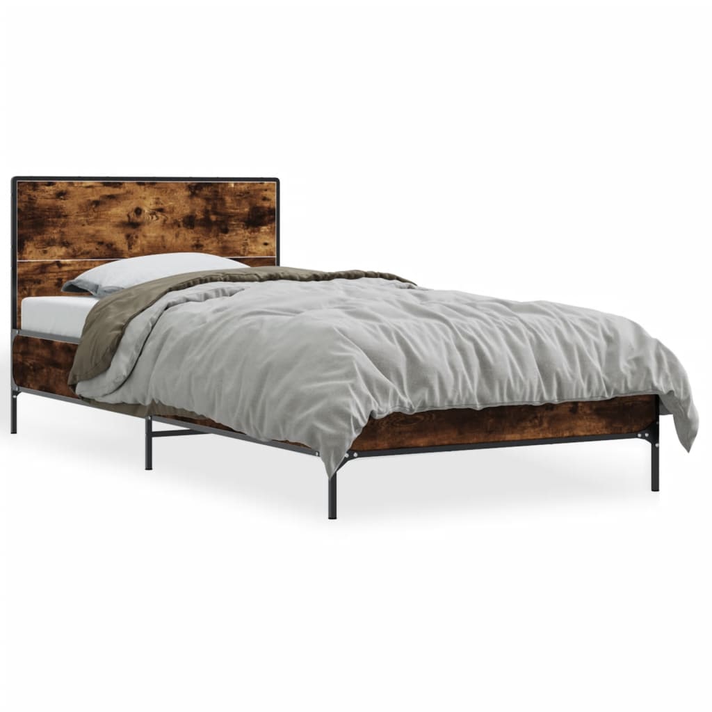 Bedframe bewerkt hout en metaal gerookt eikenkleurig 75x190 cm is nu te koop bij PeponiXL, paradijselijk wonen!