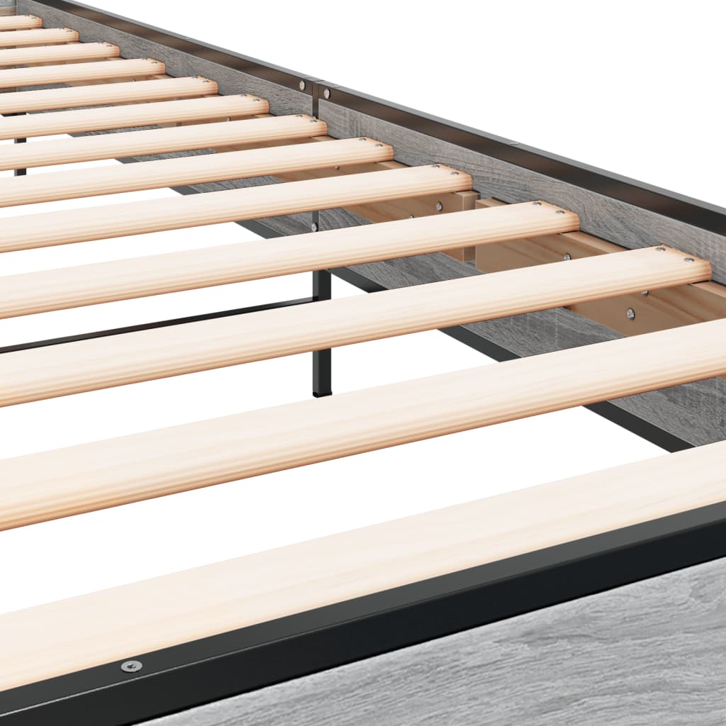 Bedframe bewerkt hout en metaal grijs sonoma eiken 75x190 cm is nu te koop bij PeponiXL, paradijselijk wonen!