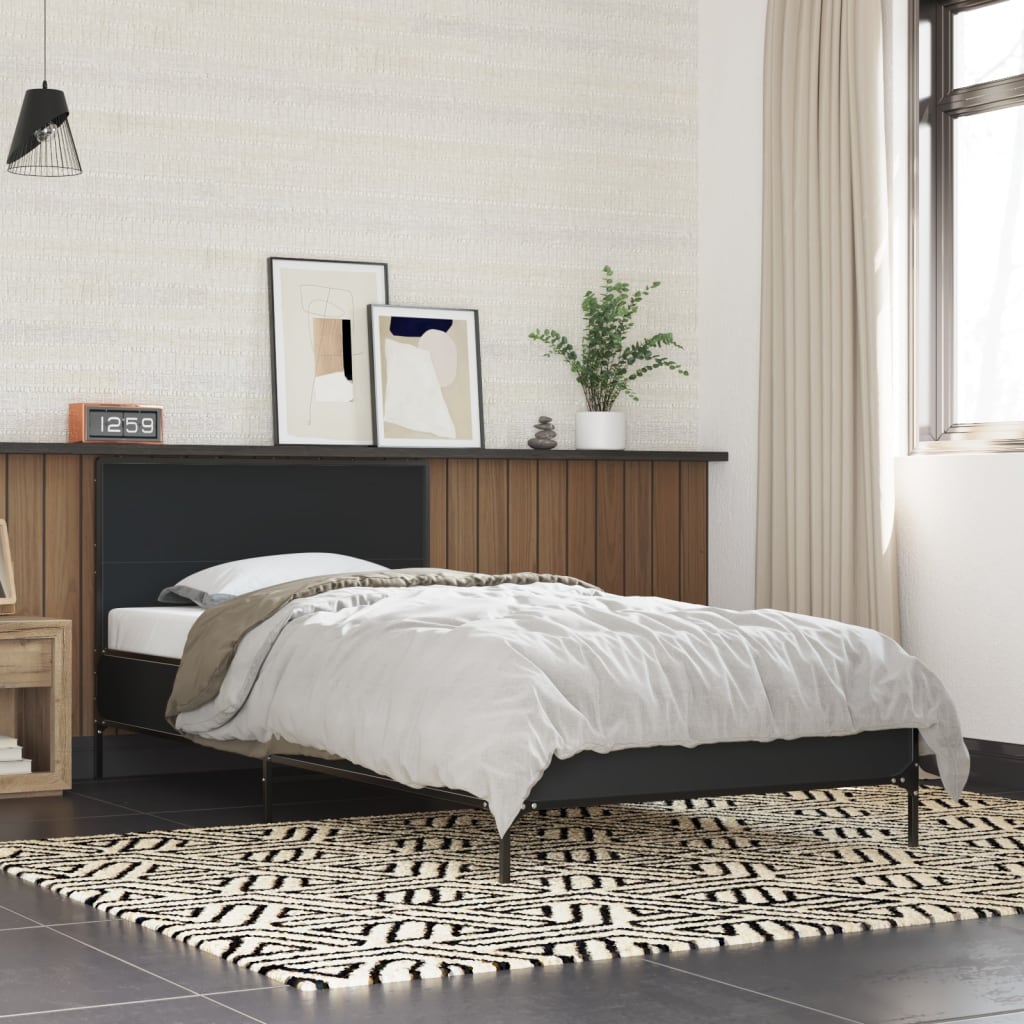Bedframe bewerkt hout en metaal zwart 90x190 cm is nu te koop bij PeponiXL, paradijselijk wonen!