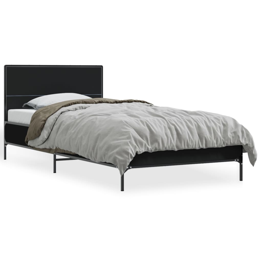 Bedframe bewerkt hout en metaal zwart 90x190 cm is nu te koop bij PeponiXL, paradijselijk wonen!