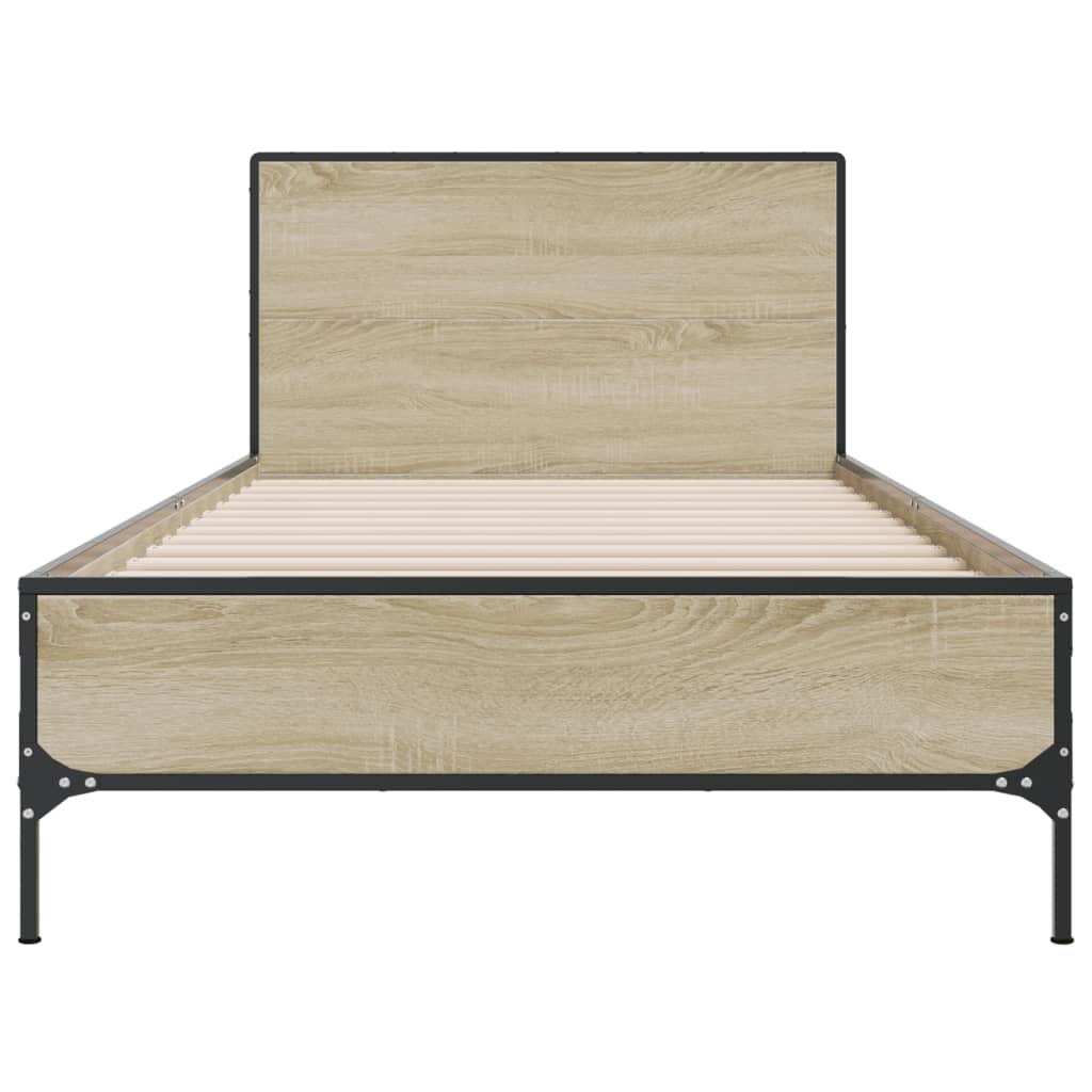 Bedframe bewerkt hout en metaal sonoma eikenkleurig 90x190 cm is nu te koop bij PeponiXL, paradijselijk wonen!