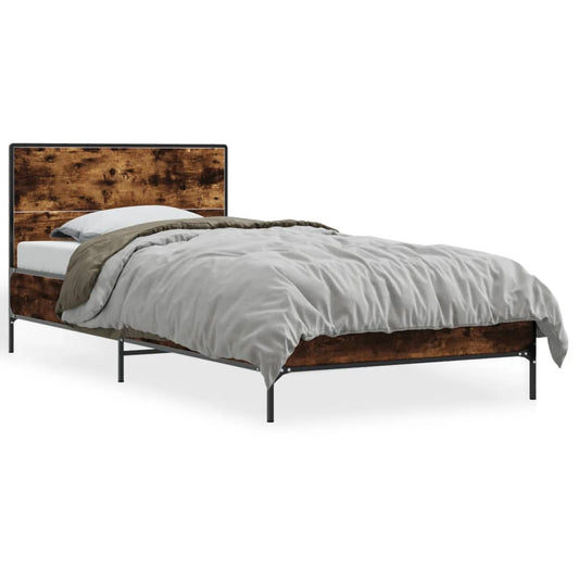 Bedframe bewerkt hout en metaal gerookt eikenkleurig 90x190 cm is nu te koop bij PeponiXL, paradijselijk wonen!