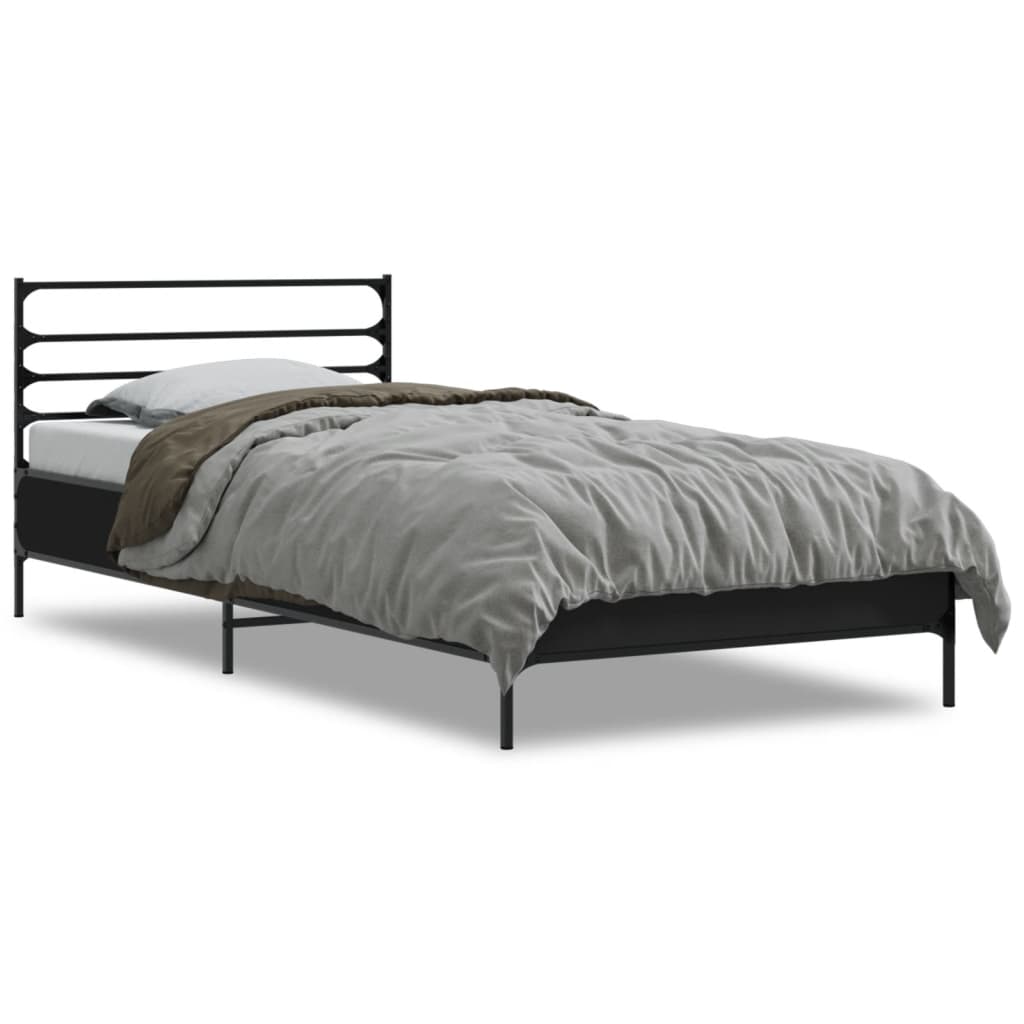 Bedframe bewerkt hout en metaal zwart 90x200 cm is nu te koop bij PeponiXL, paradijselijk wonen!
