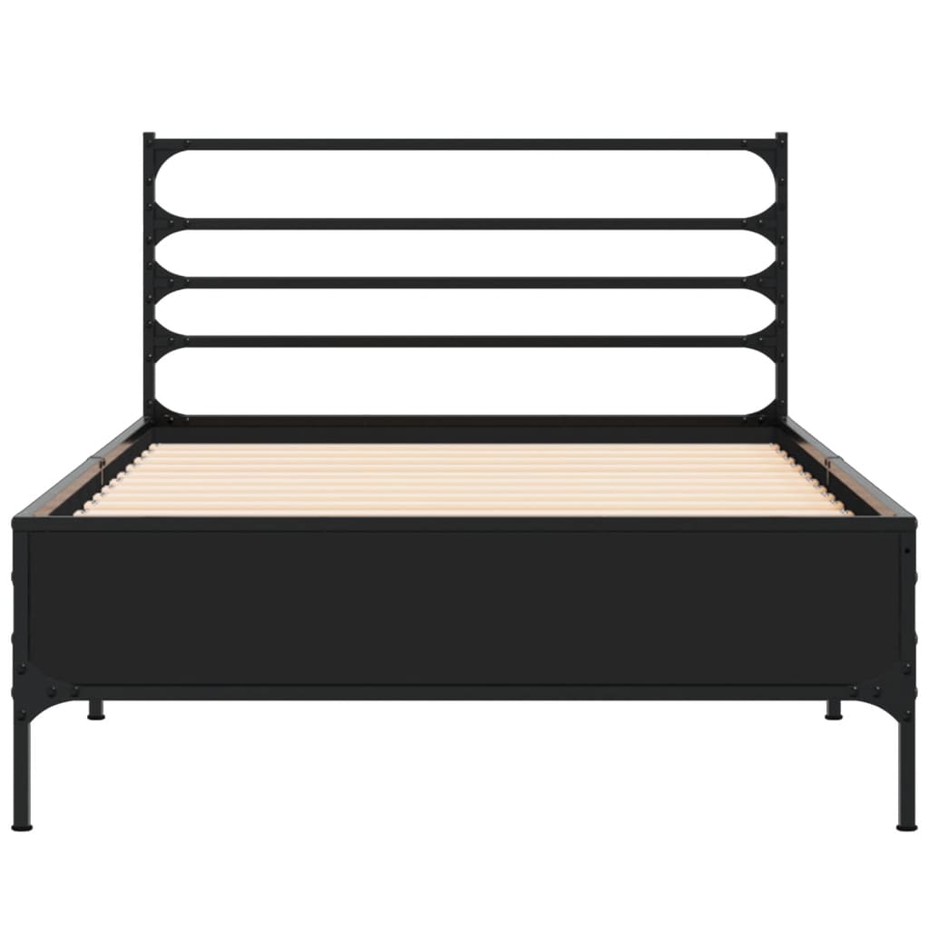 Bedframe bewerkt hout en metaal zwart 90x200 cm is nu te koop bij PeponiXL, paradijselijk wonen!