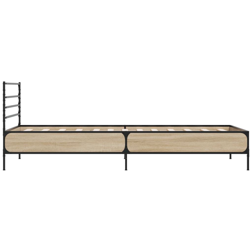 Bedframe bewerkt hout en metaal sonoma eikenkleurig 90x200 cm is nu te koop bij PeponiXL, paradijselijk wonen!