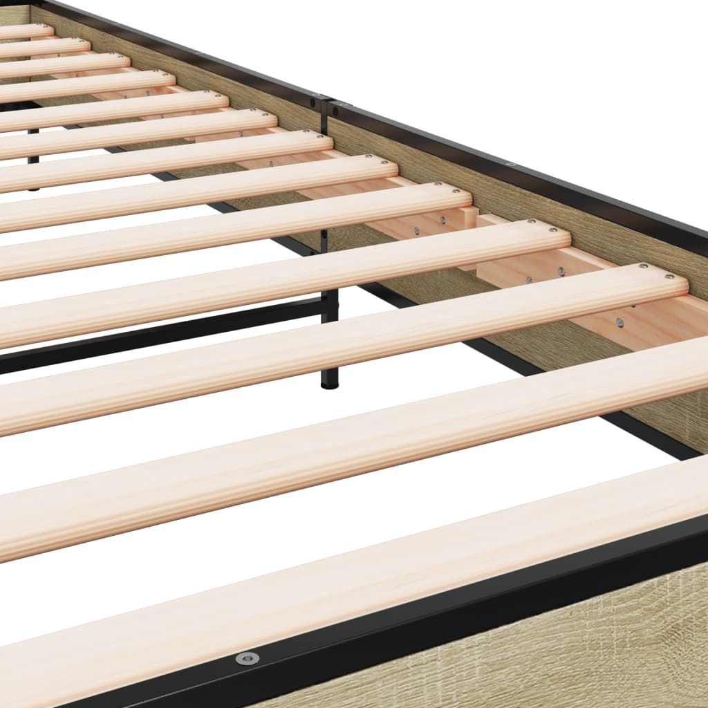 Bedframe bewerkt hout en metaal sonoma eikenkleurig 90x200 cm is nu te koop bij PeponiXL, paradijselijk wonen!