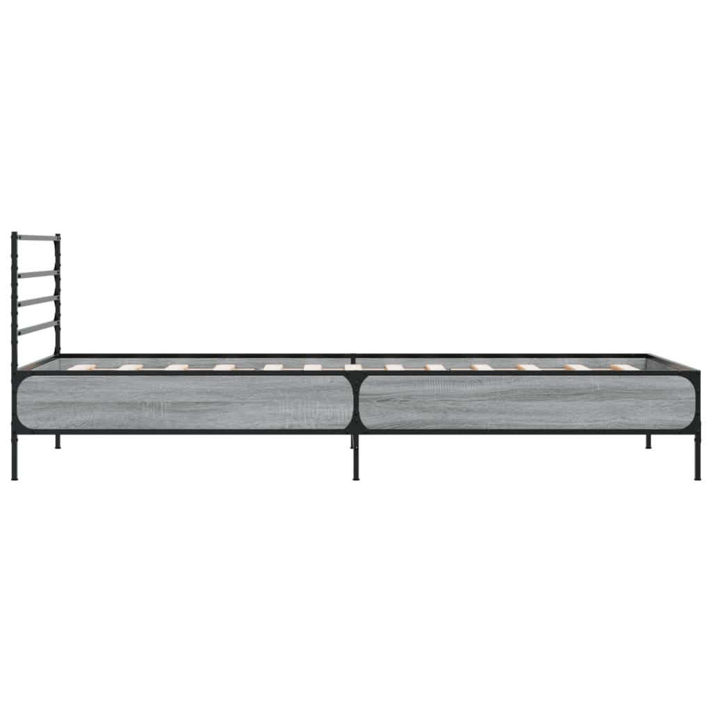 Bedframe bewerkt hout en metaal grijs sonoma eiken 90x200 cm is nu te koop bij PeponiXL, paradijselijk wonen!