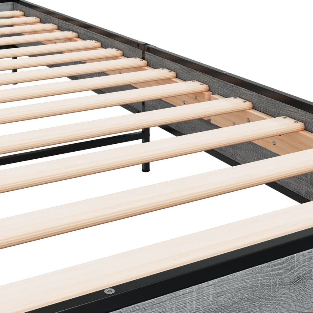 Bedframe bewerkt hout en metaal grijs sonoma eiken 90x200 cm is nu te koop bij PeponiXL, paradijselijk wonen!