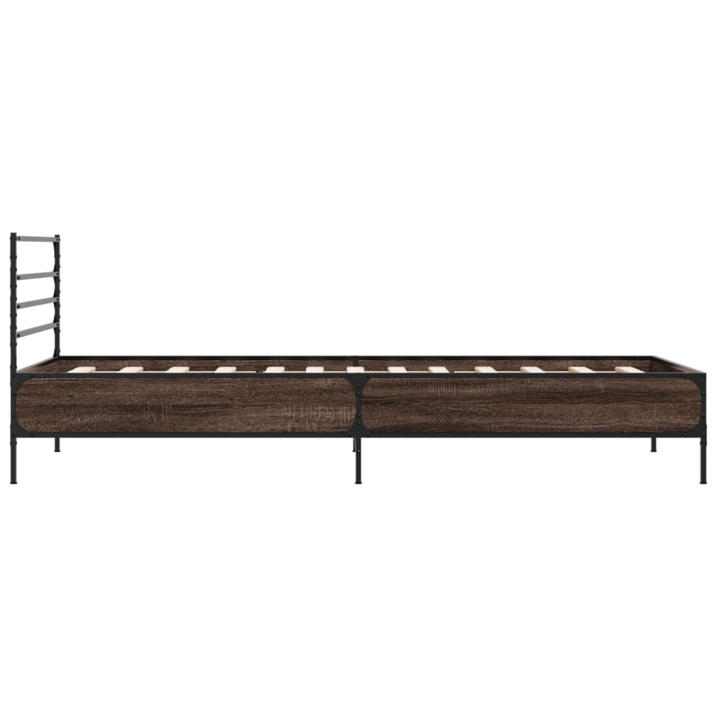 Bedframe bewerkt hout en metaal bruin eikenkleurig 90x200 cm is nu te koop bij PeponiXL, paradijselijk wonen!