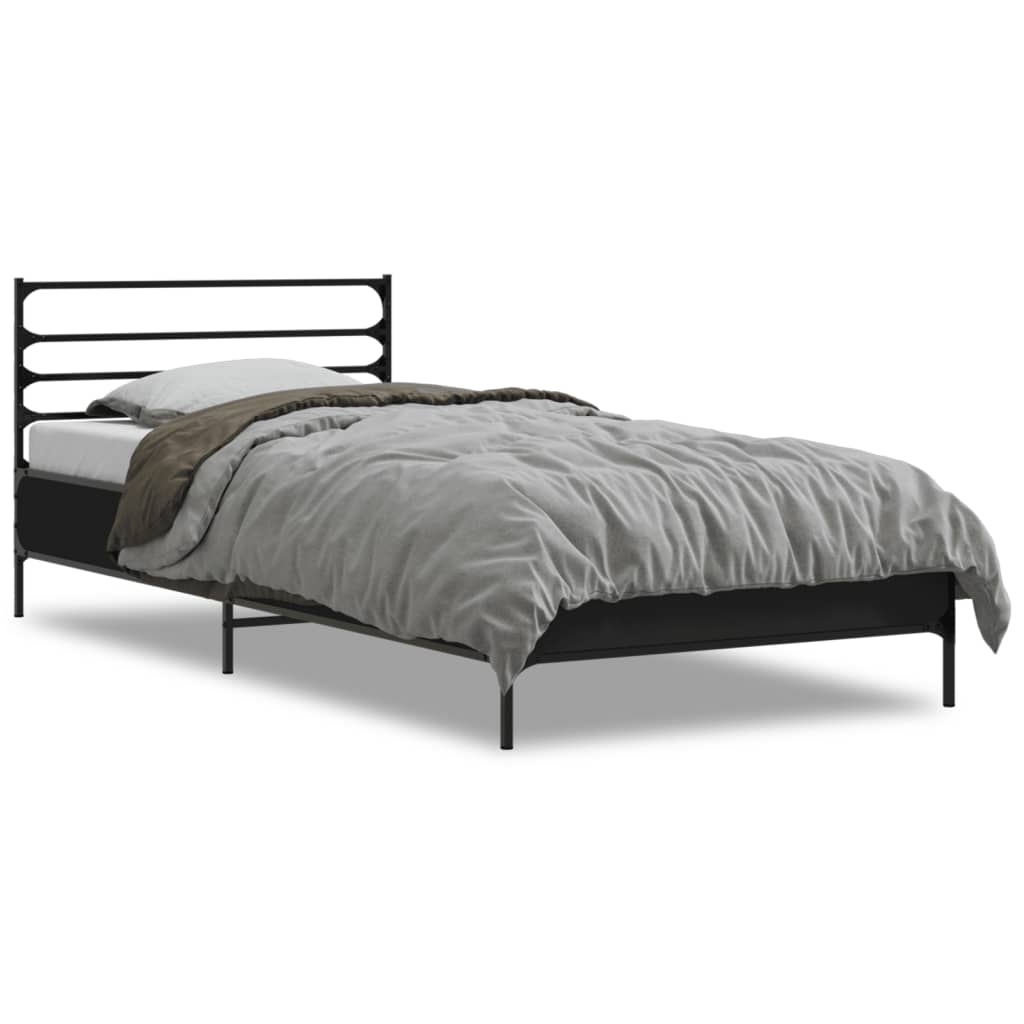 Bedframe bewerkt hout en metaal zwart 100x200 cm is nu te koop bij PeponiXL, paradijselijk wonen!