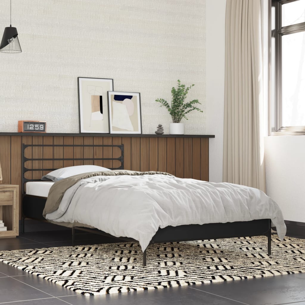 Bedframe bewerkt hout en metaal zwart 100x200 cm is nu te koop bij PeponiXL, paradijselijk wonen!
