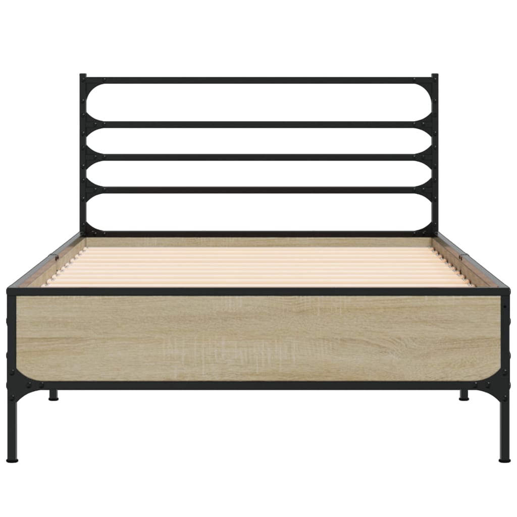 Bedframe bewerkt hout en metaal sonoma eikenkleurig 100x200 cm is nu te koop bij PeponiXL, paradijselijk wonen!