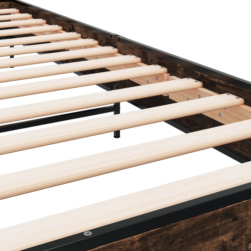 Bedframe bewerkt hout en metaal gerookt eikenkleurig 100x200 cm is nu te koop bij PeponiXL, paradijselijk wonen!
