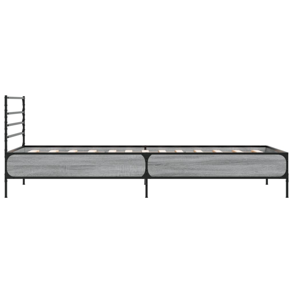 Bedframe bewerkt hout en metaal grijs sonoma eiken 100x200 cm is nu te koop bij PeponiXL, paradijselijk wonen!