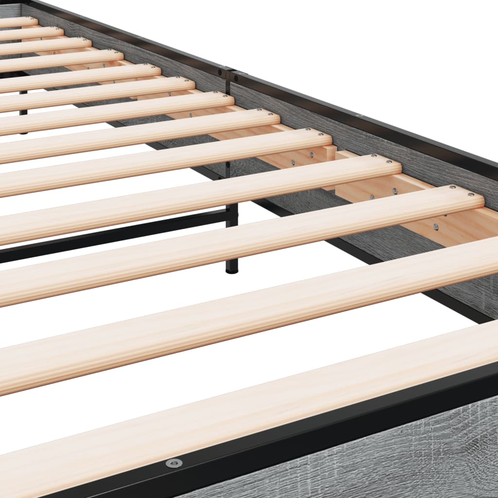 Bedframe bewerkt hout en metaal grijs sonoma eiken 100x200 cm is nu te koop bij PeponiXL, paradijselijk wonen!