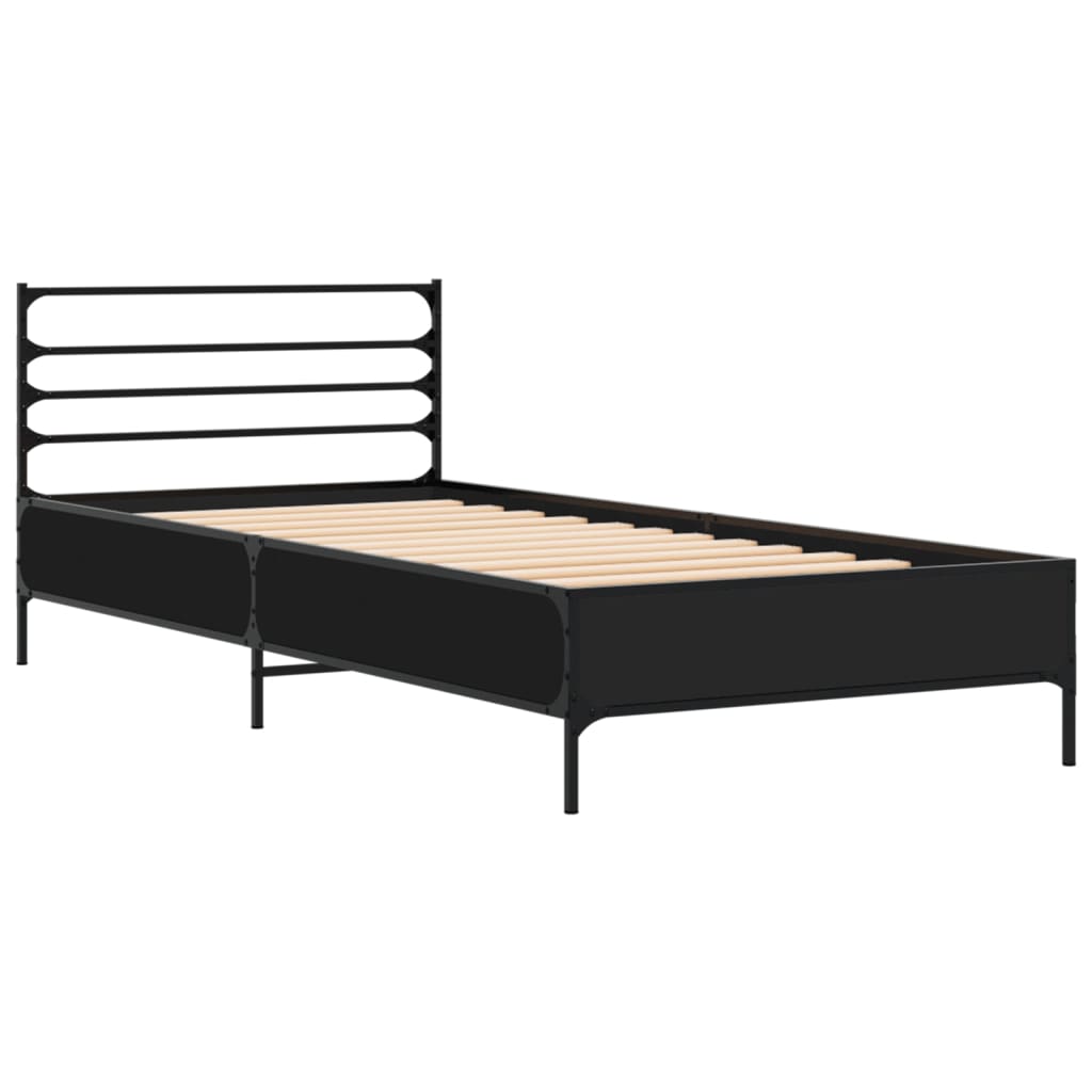 Bedframe bewerkt hout en metaal zwart 75x190 cm is nu te koop bij PeponiXL, paradijselijk wonen!