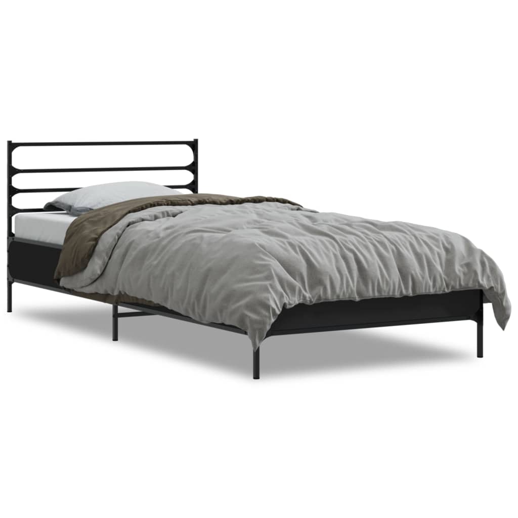 Bedframe bewerkt hout en metaal zwart 75x190 cm is nu te koop bij PeponiXL, paradijselijk wonen!