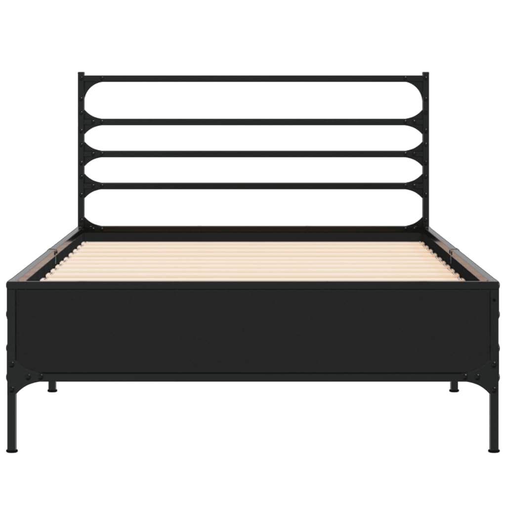 Bedframe bewerkt hout en metaal zwart 75x190 cm is nu te koop bij PeponiXL, paradijselijk wonen!