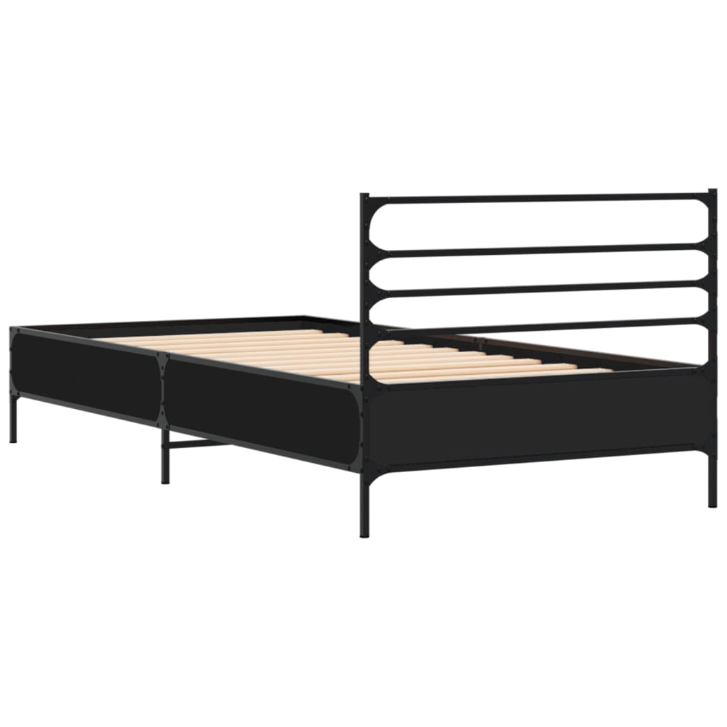 Bedframe bewerkt hout en metaal zwart 75x190 cm is nu te koop bij PeponiXL, paradijselijk wonen!