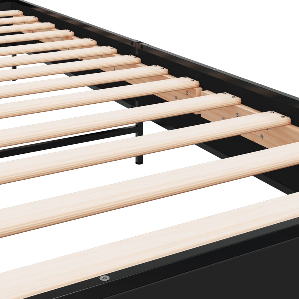 Bedframe bewerkt hout en metaal zwart 75x190 cm is nu te koop bij PeponiXL, paradijselijk wonen!