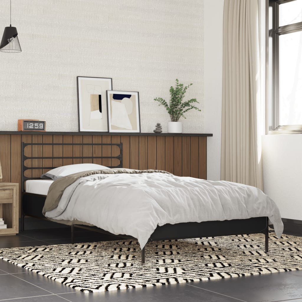 Bedframe bewerkt hout en metaal zwart 75x190 cm is nu te koop bij PeponiXL, paradijselijk wonen!