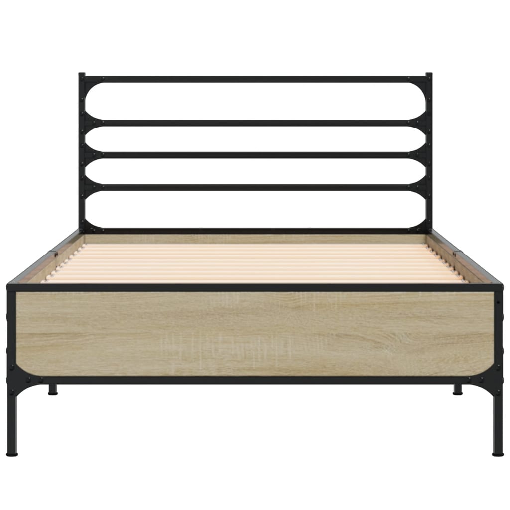 Bedframe bewerkt hout en metaal sonoma eikenkleurig 75x190 cm is nu te koop bij PeponiXL, paradijselijk wonen!