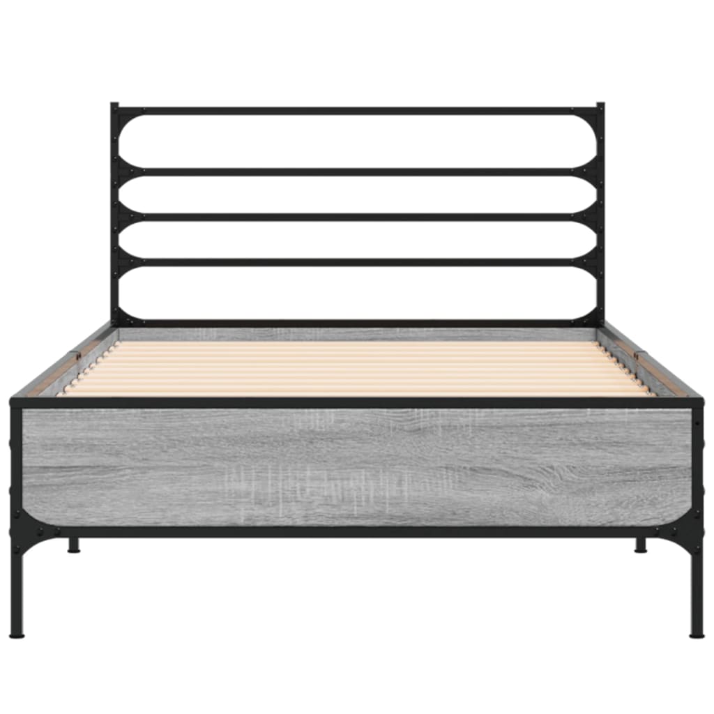 Bedframe bewerkt hout en metaal grijs sonoma eiken 75x190 cm is nu te koop bij PeponiXL, paradijselijk wonen!
