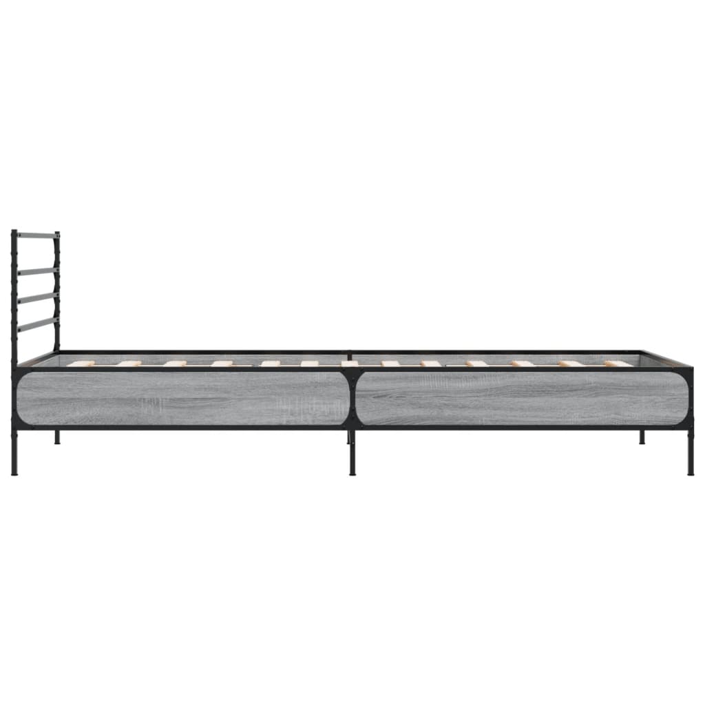 Bedframe bewerkt hout en metaal grijs sonoma eiken 75x190 cm is nu te koop bij PeponiXL, paradijselijk wonen!
