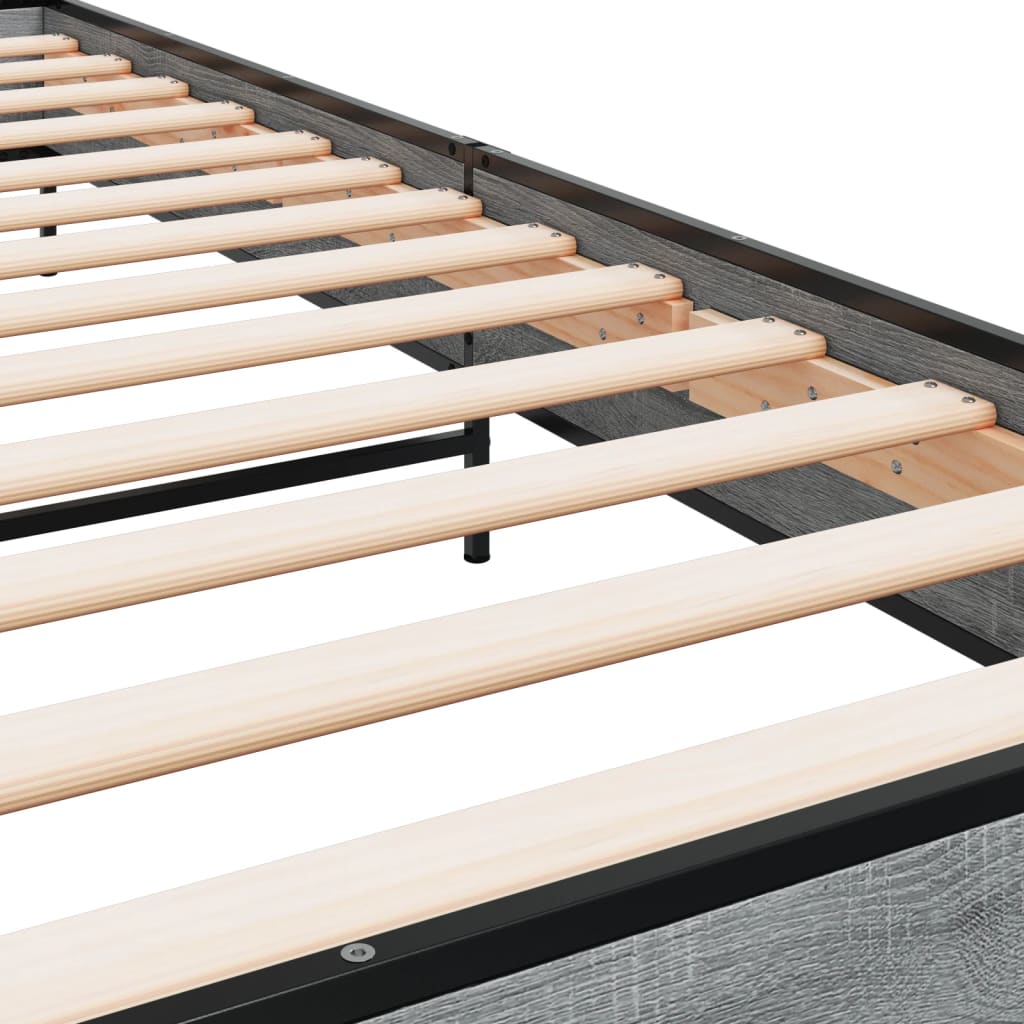 Bedframe bewerkt hout en metaal grijs sonoma eiken 75x190 cm is nu te koop bij PeponiXL, paradijselijk wonen!