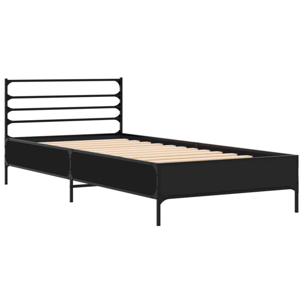 Bedframe bewerkt hout en metaal zwart 90x190 cm is nu te koop bij PeponiXL, paradijselijk wonen!