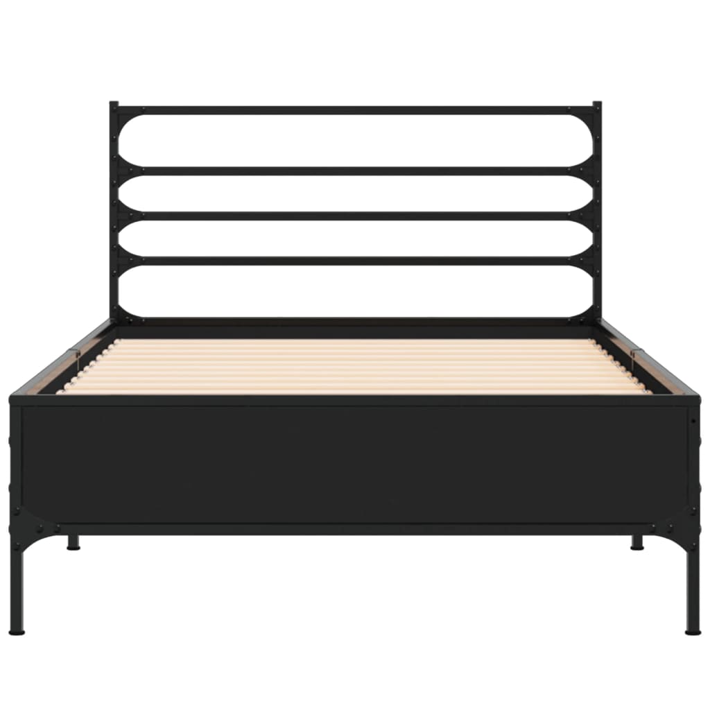 Bedframe bewerkt hout en metaal zwart 90x190 cm is nu te koop bij PeponiXL, paradijselijk wonen!