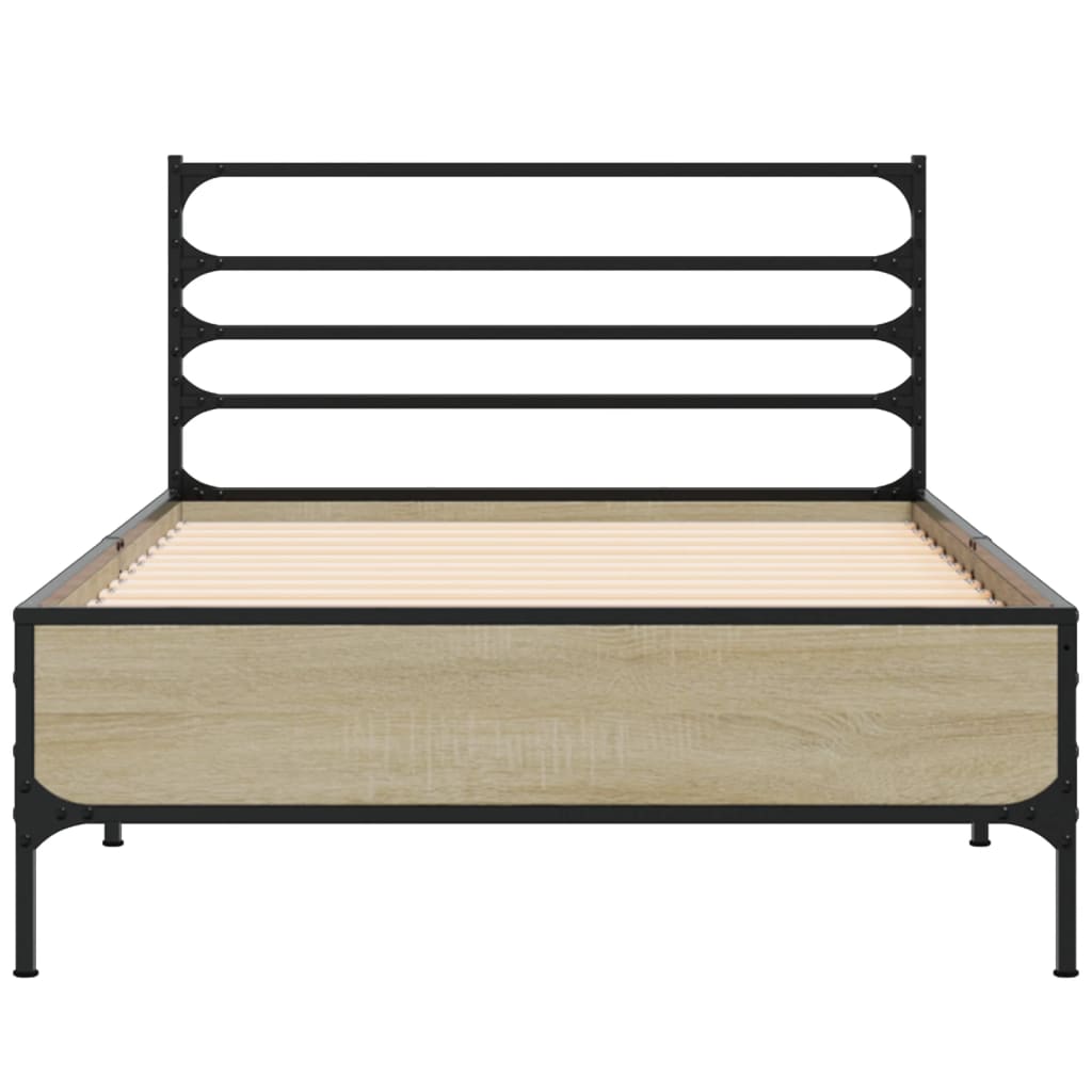 Bedframe bewerkt hout en metaal sonoma eikenkleurig 90x190 cm is nu te koop bij PeponiXL, paradijselijk wonen!