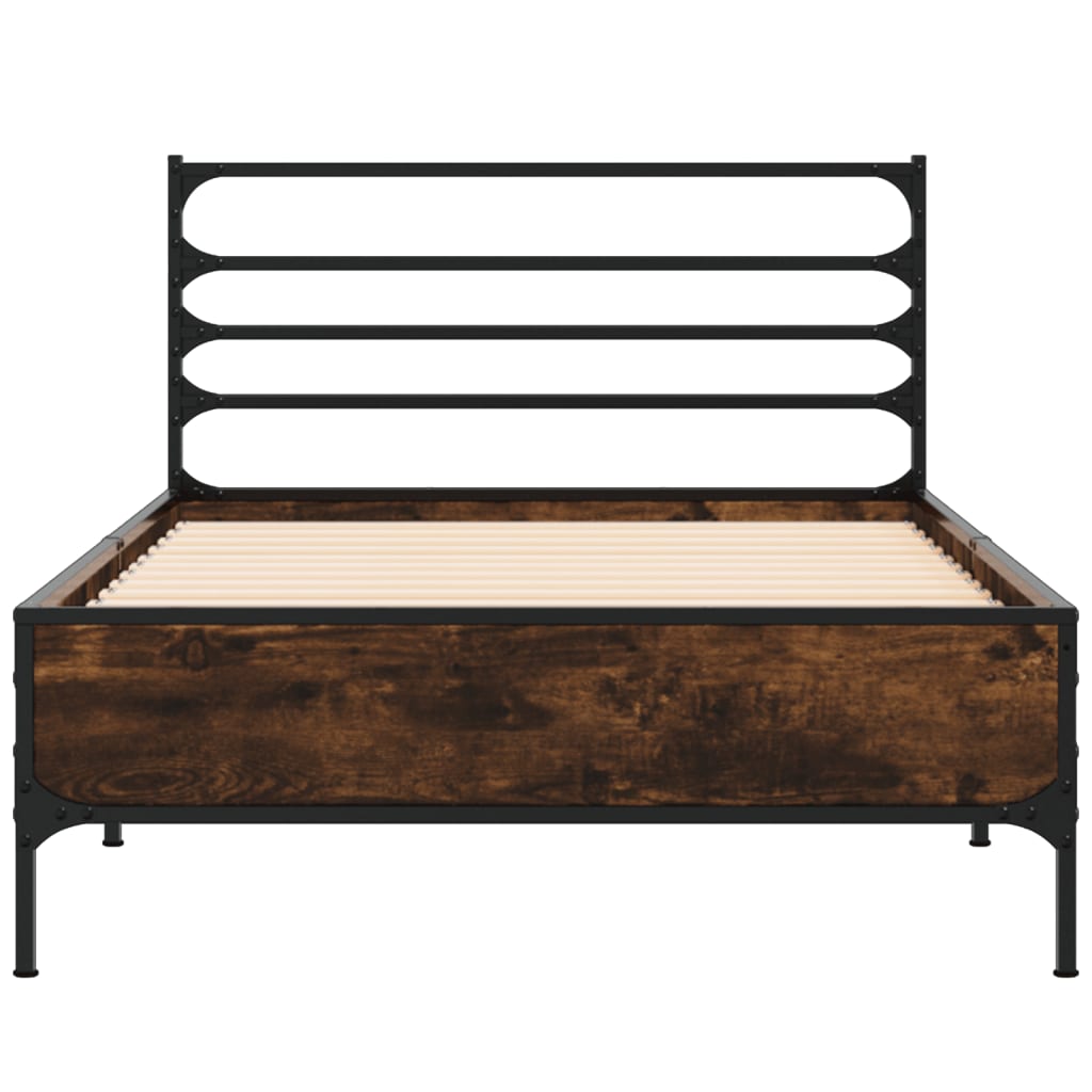 Bedframe bewerkt hout en metaal gerookt eikenkleurig 90x190 cm is nu te koop bij PeponiXL, paradijselijk wonen!