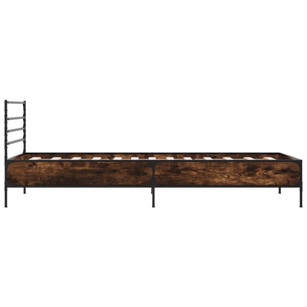 Bedframe bewerkt hout en metaal gerookt eikenkleurig 90x190 cm is nu te koop bij PeponiXL, paradijselijk wonen!