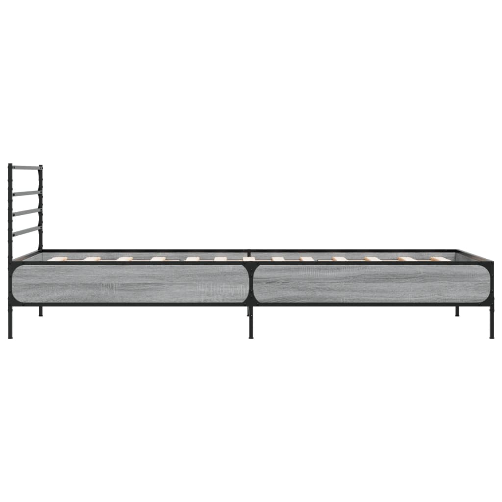 Bedframe bewerkt hout en metaal grijs sonoma eiken 90x190 cm is nu te koop bij PeponiXL, paradijselijk wonen!