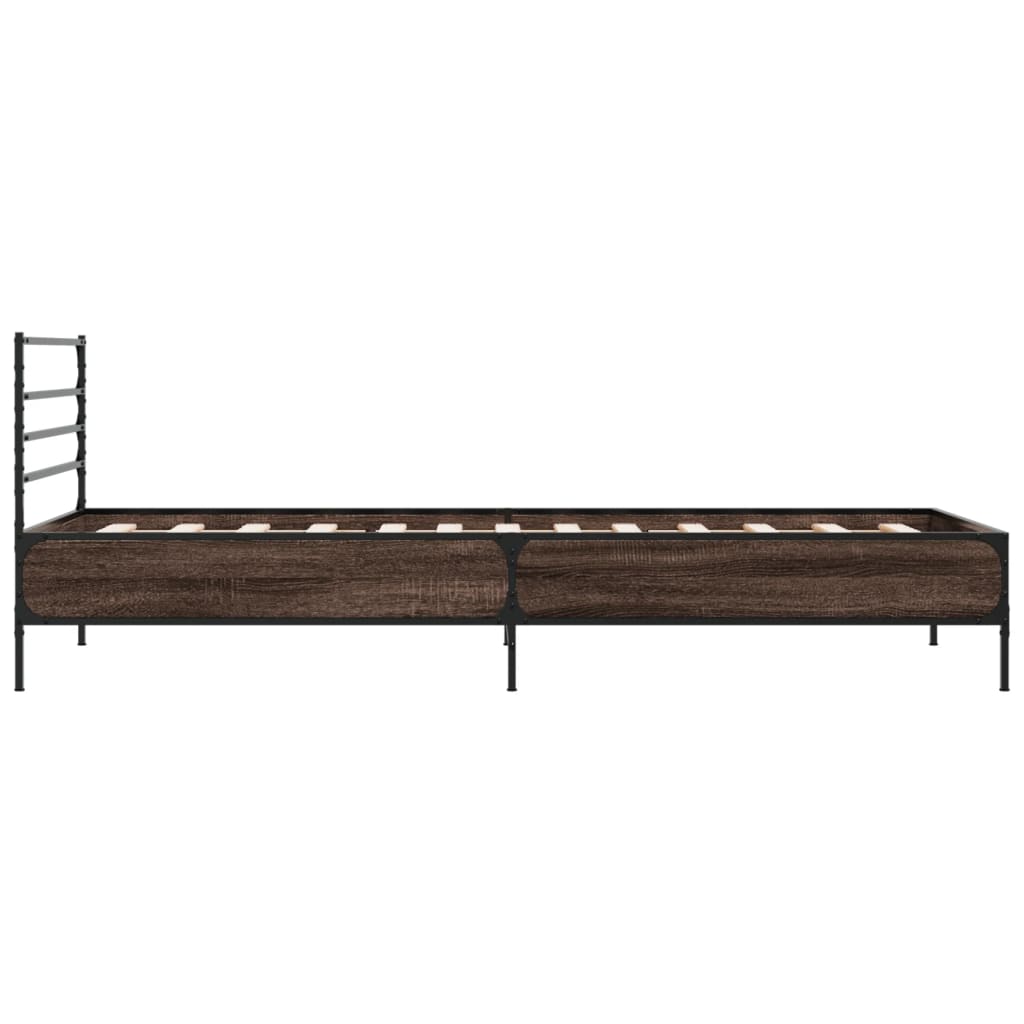 Bedframe bewerkt hout en metaal bruin eikenkleurig 90x190 cm is nu te koop bij PeponiXL, paradijselijk wonen!