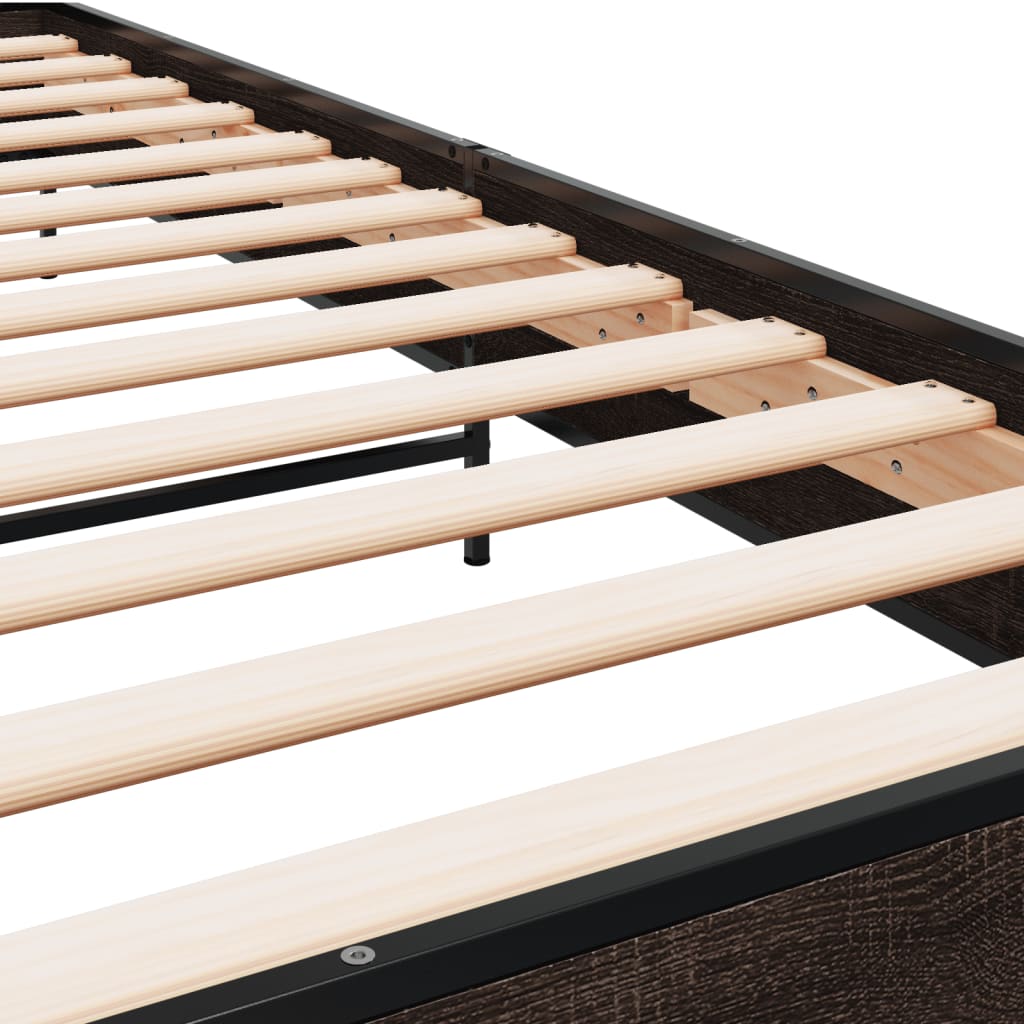 Bedframe bewerkt hout en metaal bruin eikenkleurig 90x190 cm is nu te koop bij PeponiXL, paradijselijk wonen!