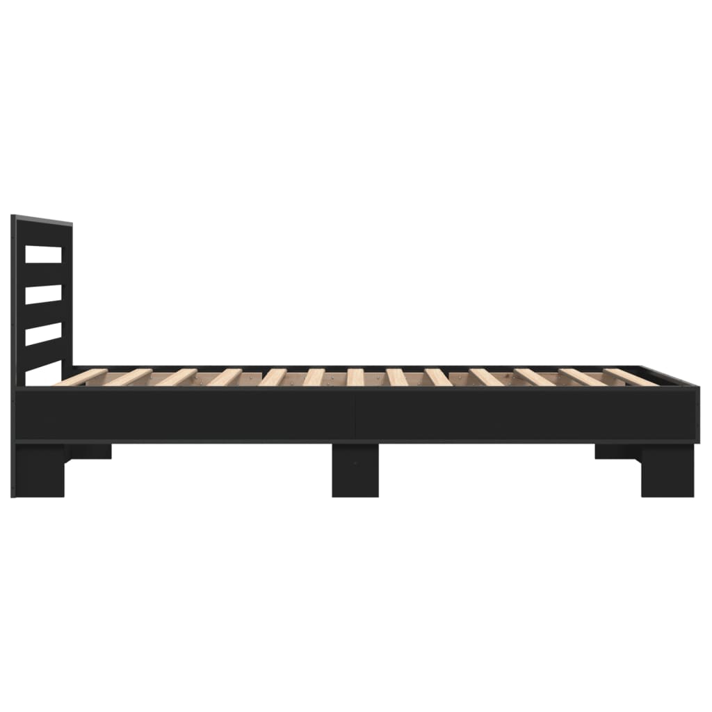 Bedframe bewerkt hout en metaal zwart 100x200 cm