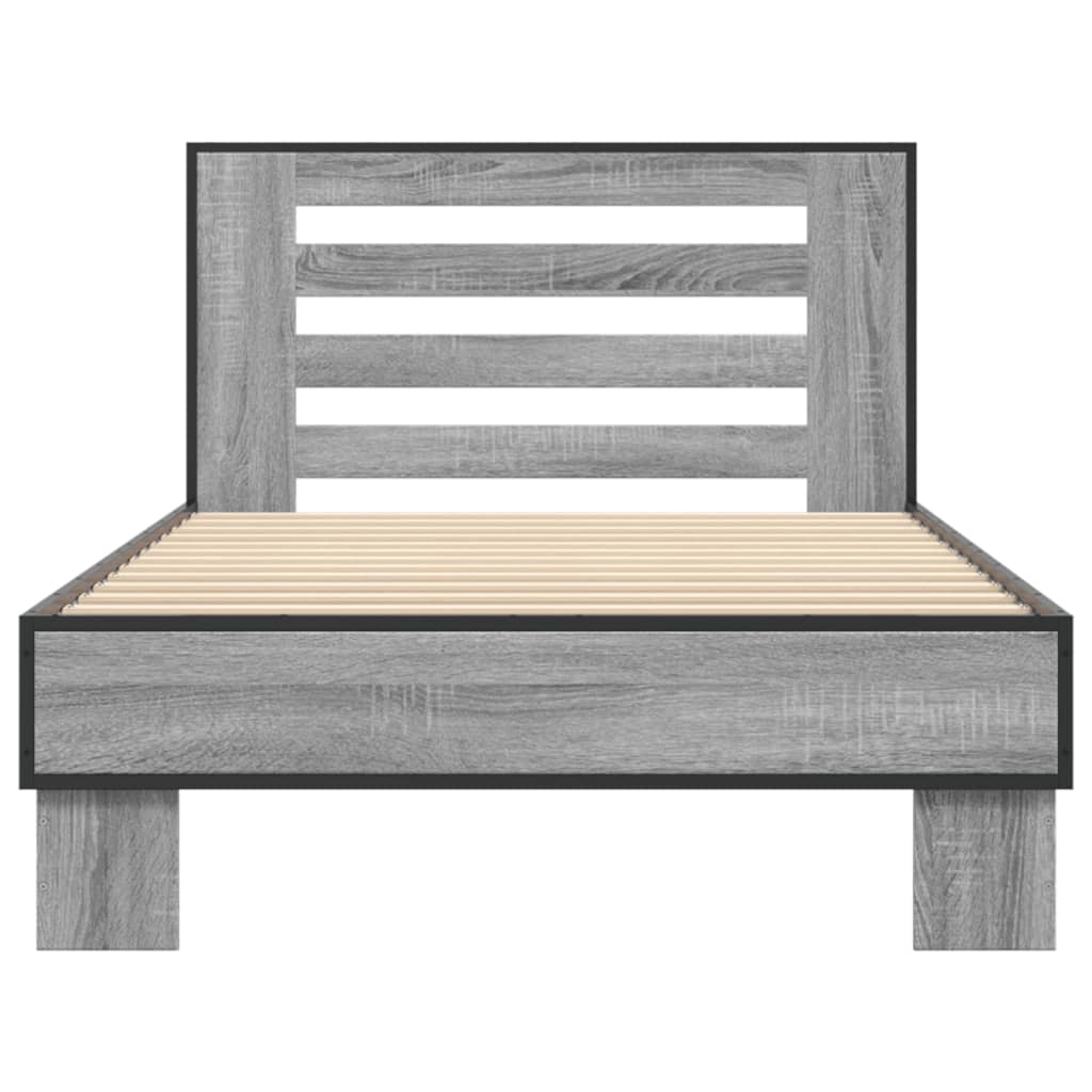 Bedframe bewerkt hout en metaal grijs sonoma eiken 100x200 cm is nu te koop bij PeponiXL, paradijselijk wonen!