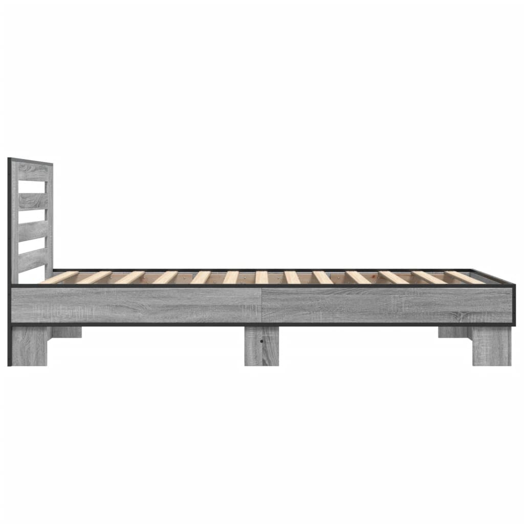 Bedframe bewerkt hout en metaal grijs sonoma eiken 100x200 cm is nu te koop bij PeponiXL, paradijselijk wonen!