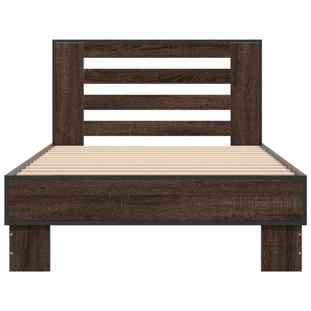Bedframe bewerkt hout en metaal bruin eikenkleurig 100x200 cm