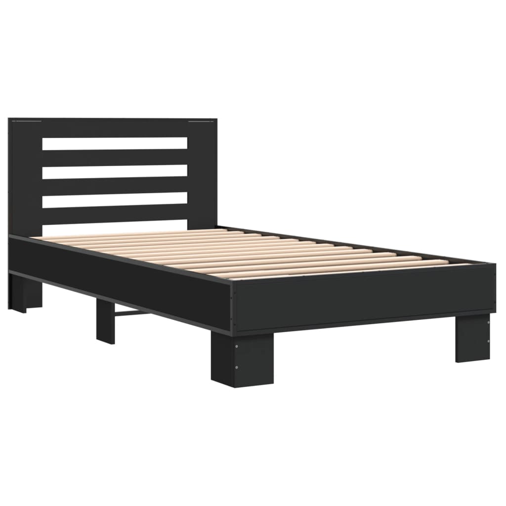 Bedframe bewerkt hout en metaal zwart 75x190 cm is nu te koop bij PeponiXL, paradijselijk wonen!