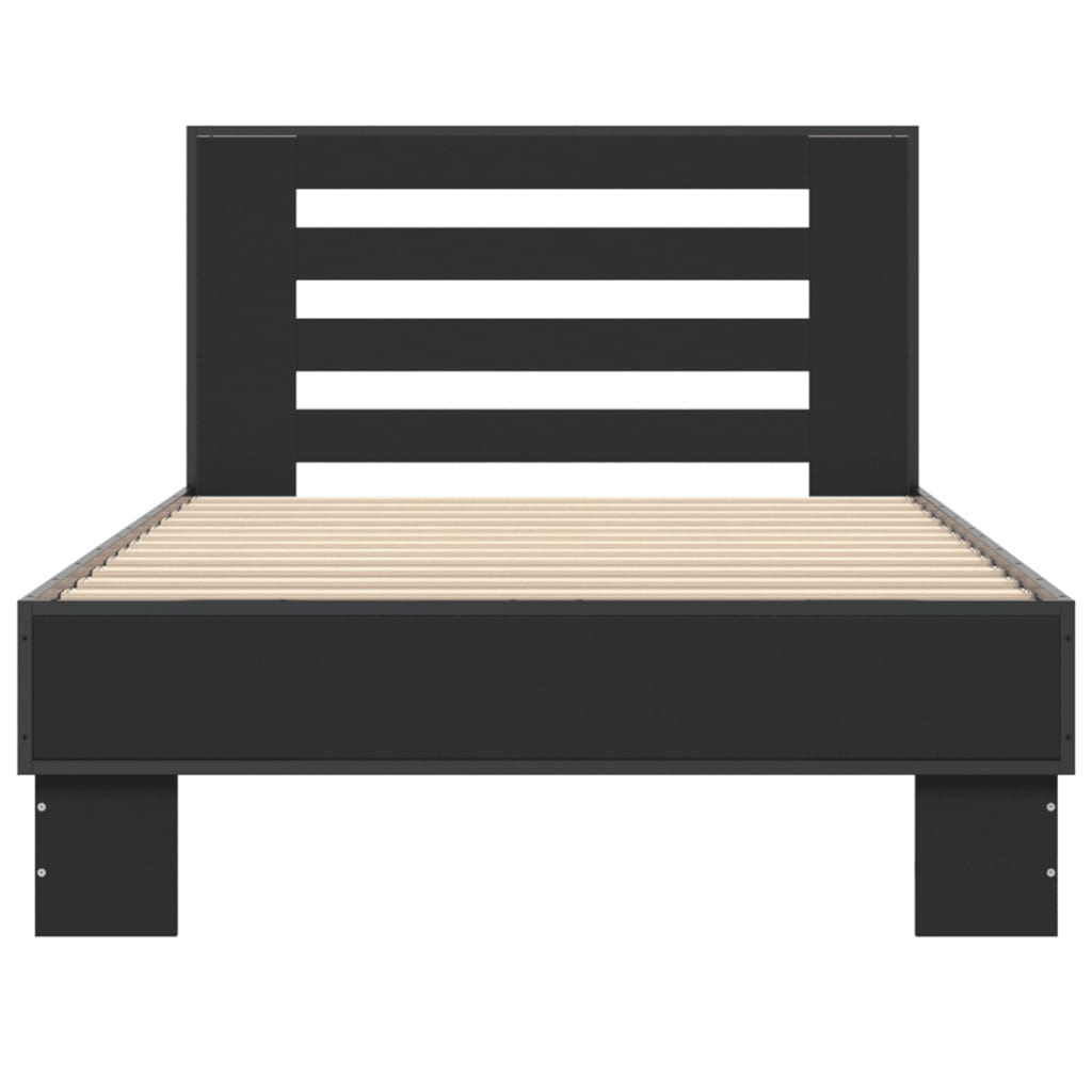 Bedframe bewerkt hout en metaal zwart 75x190 cm is nu te koop bij PeponiXL, paradijselijk wonen!