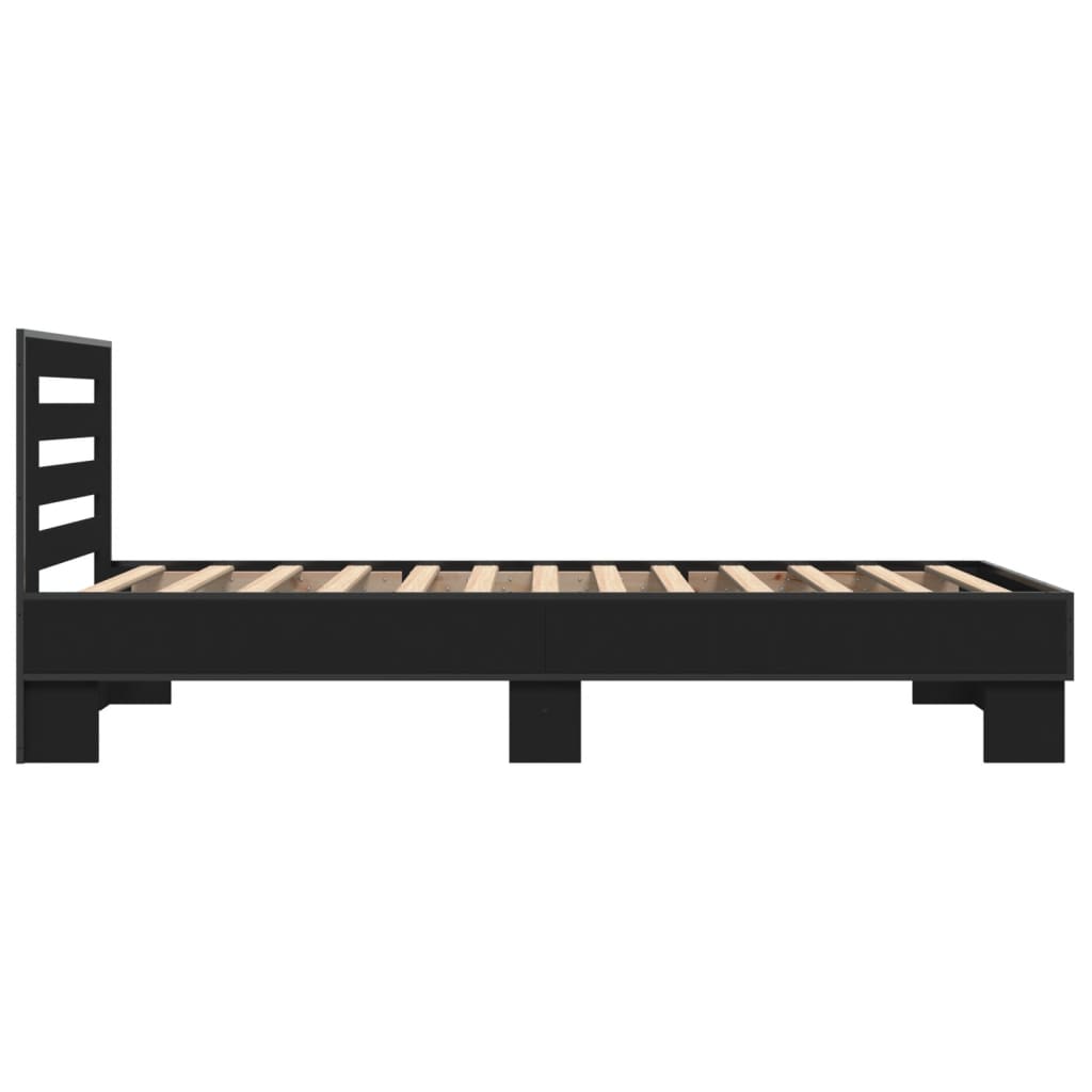 Bedframe bewerkt hout en metaal zwart 75x190 cm is nu te koop bij PeponiXL, paradijselijk wonen!